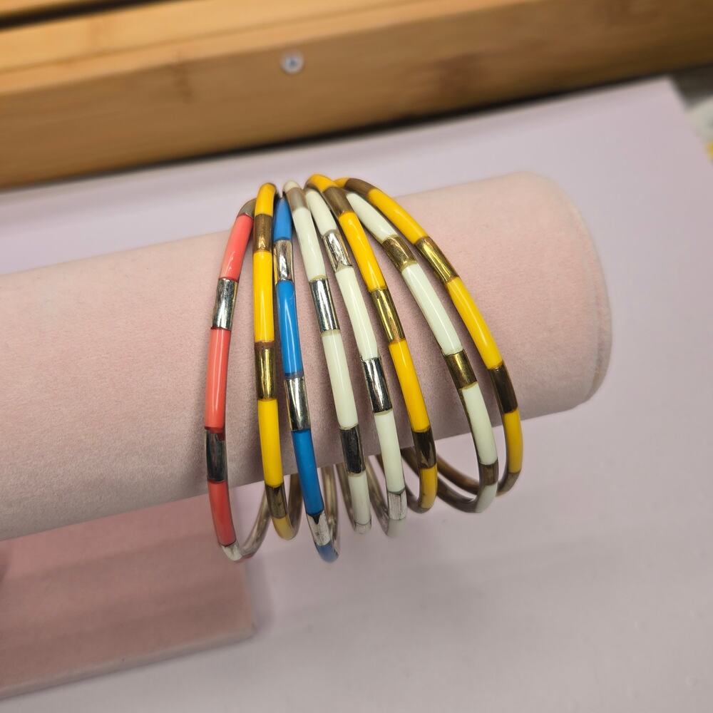 Vibrant Boho Stackable Bangle Bracelet Set - Multi-color & Brass
